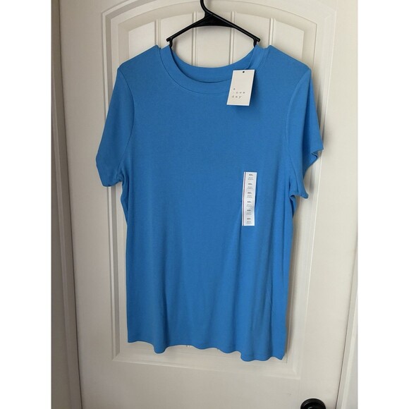 A New Day Women's XXL  T-Shirt Blue Short Sleeve Ribbed New - Picture 1 of 2